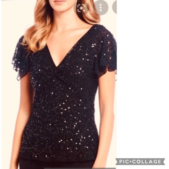 Adrianna Papell dazzling beaded top with flutter sleeves - Picture 1 of 9